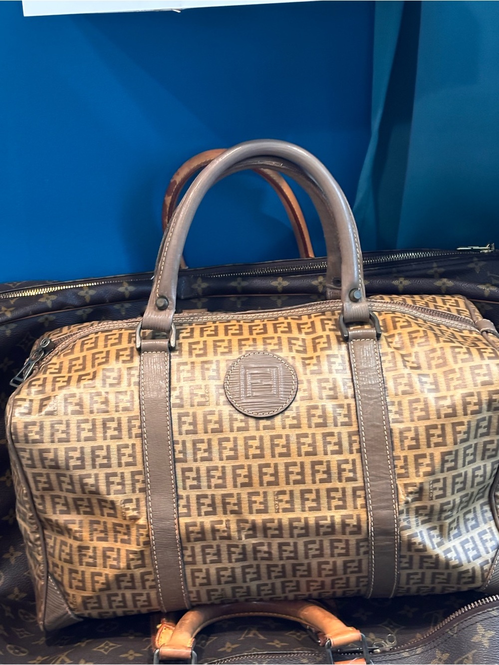 vintage Fendi Zucca Boston Duffle Bag